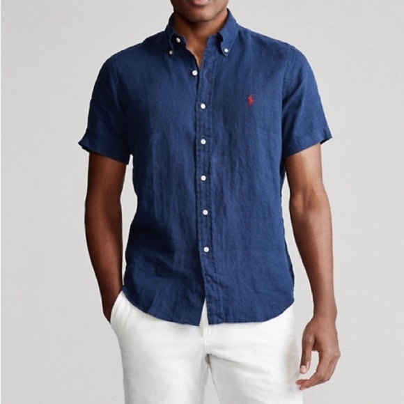 Polo Ralph Lauren Other - Polo Ralph Lauren Men's Short Sleeve Linen Shirt Newport Navy Blue Size Large